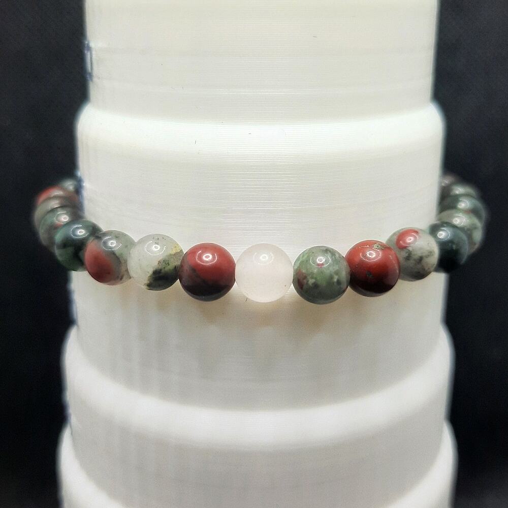 African Bloodstone Beaded Bracelet 6mm Green Red Jasper Gemstone Stretch Unisex - Picture 6 of 8